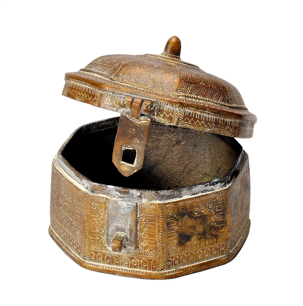 Handcrafted Brass Trinket Box Vintage Finish Work