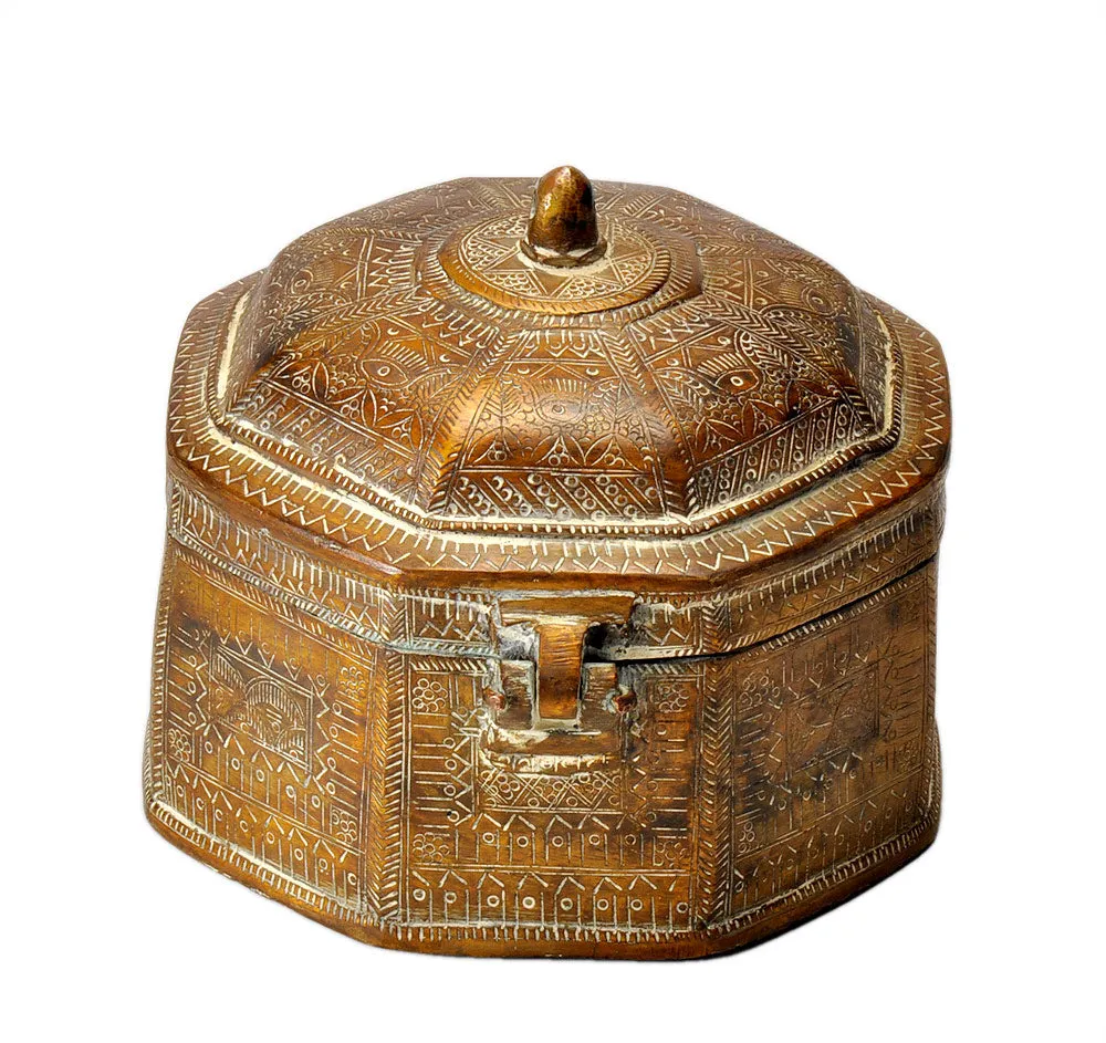 Handcrafted Brass Trinket Box Vintage Finish Work