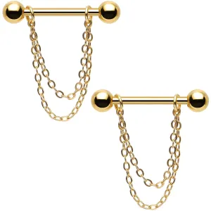 Handcrafted Electro Titanium Gold Plated Chain Dangle Nipple Ring Set