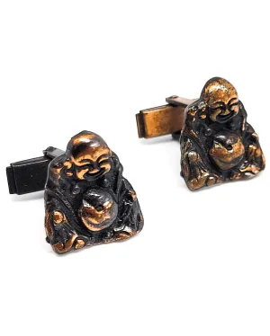 Happy Laughing Buddha good luck abundance vintage antique brass toned cufflinks manifestation
