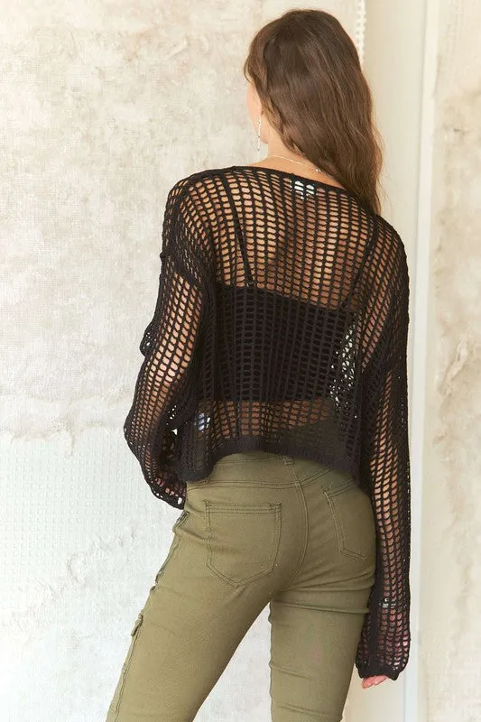 Hazel Blues® |  ADORA Crochet Long Sleeve Knit Cover Up with Big Pocket
