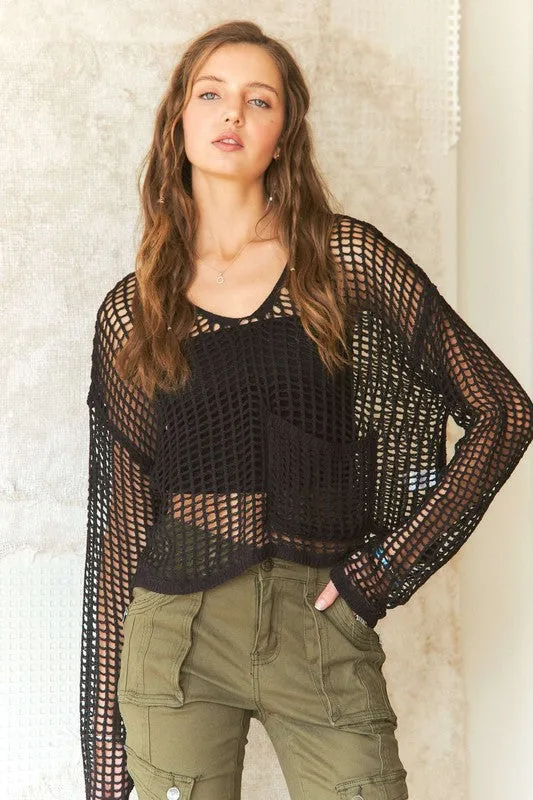 Hazel Blues® |  ADORA Crochet Long Sleeve Knit Cover Up with Big Pocket