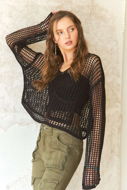 Hazel Blues® |  ADORA Crochet Long Sleeve Knit Cover Up with Big Pocket