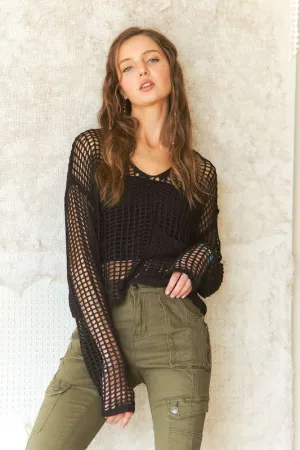 Hazel Blues® |  ADORA Crochet Long Sleeve Knit Cover Up with Big Pocket