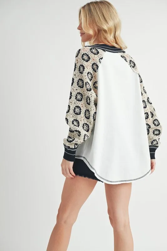 Hazel Blues® |  Aemi Co Crochet Contrast Stitching V Neck Top