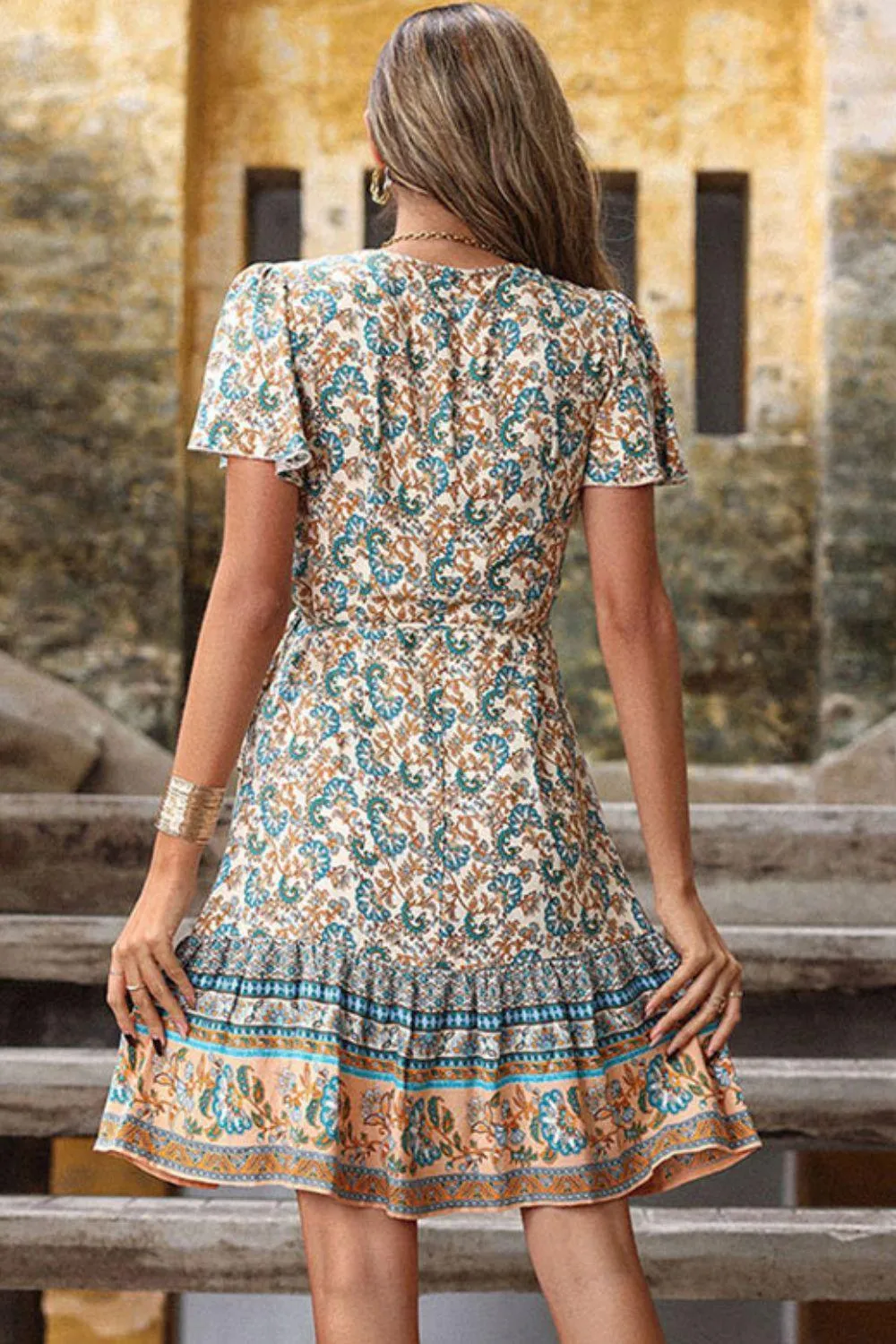 Hazel Blues® | Bohemian Flutter Sleeve Surplice Dress