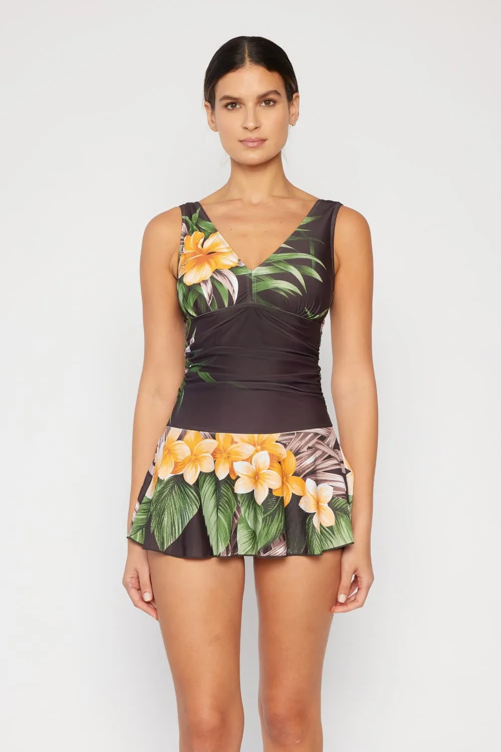Hazel Blues® | Clear Waters Swim Dress in Aloha Brown: Adult