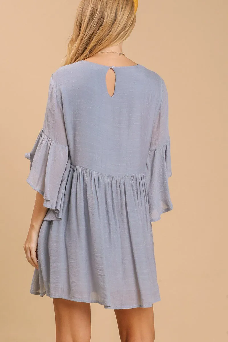 Hazel Blues® | Umgee Floral Embroidered 3/4 Bell Sleeve Keyhole Dress