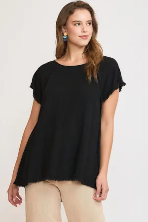 Hazel Blues® | Umgee Seam Detail Linen Ruffle Fringe Edge Top