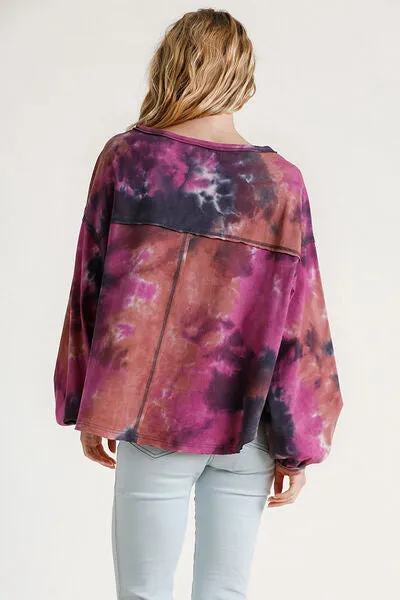 Hazel Blues® | Umgee Tie Dye Round Neck Long Balloon Sleeve Top