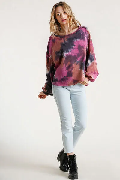 Hazel Blues® | Umgee Tie Dye Round Neck Long Balloon Sleeve Top