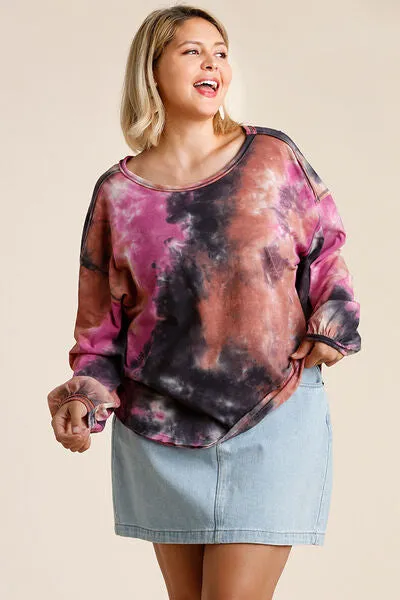 Hazel Blues® | Umgee Tie Dye Round Neck Long Balloon Sleeve Top