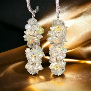 Herkimer Diamond Welo Ethiopian Opal Cluster Earrings Sterling Silver