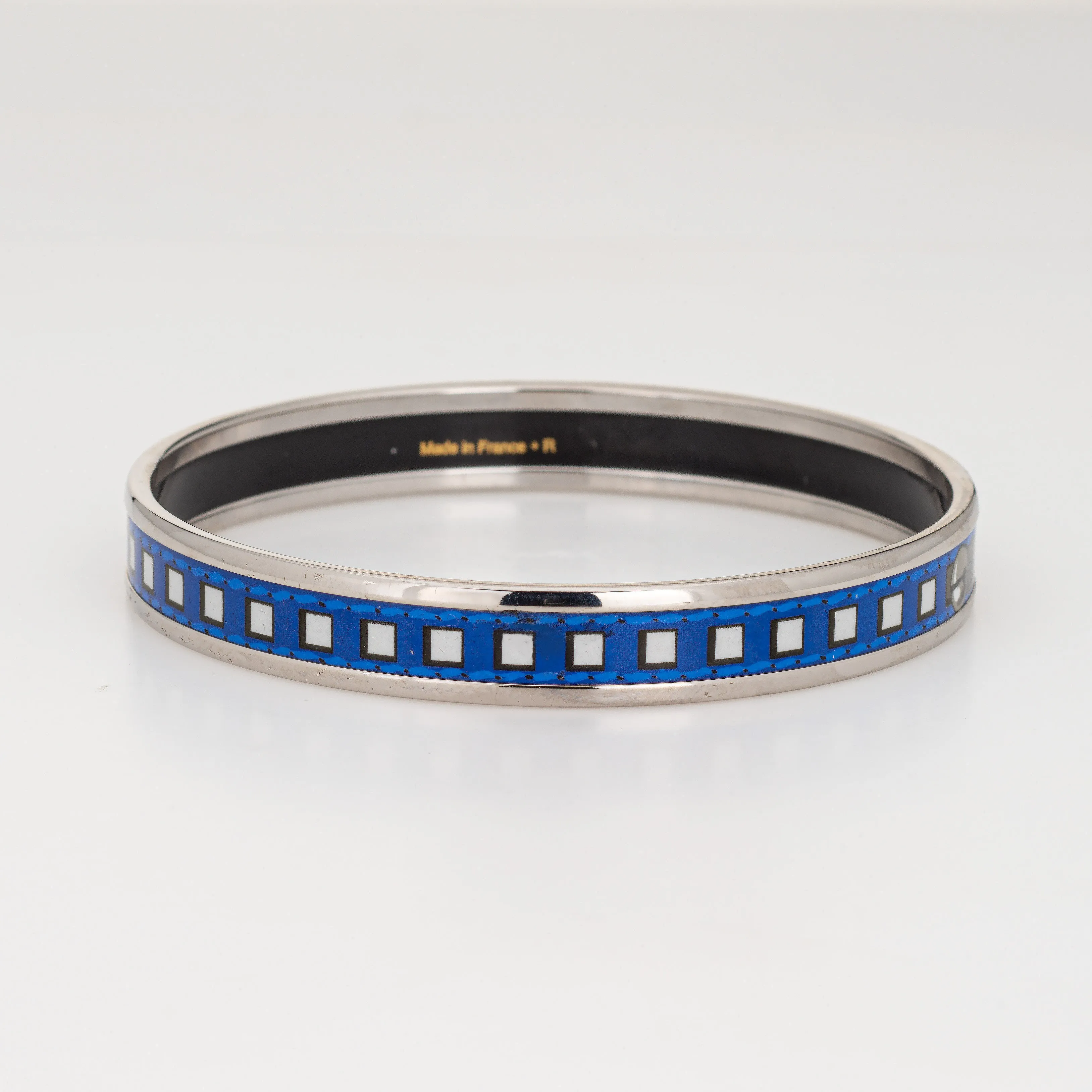 Hermes Enamel Bangle Bracelet Blue Square Belt Motif Narrow 65 Size Small