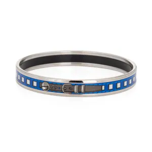 Hermes Enamel Bangle Bracelet Blue Square Belt Motif Narrow 65 Size Small