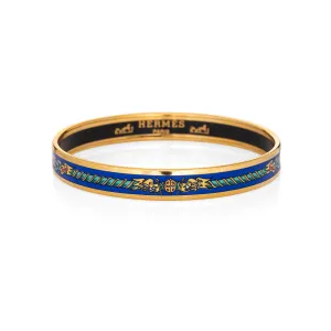 Hermes Enamel Bangle Bracelet Narrow 65 GM Flags Royal Blue Print 1990s