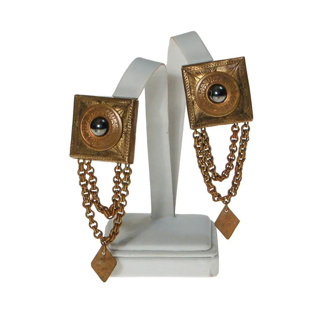 Huge Brass Stamped Statement Earrings