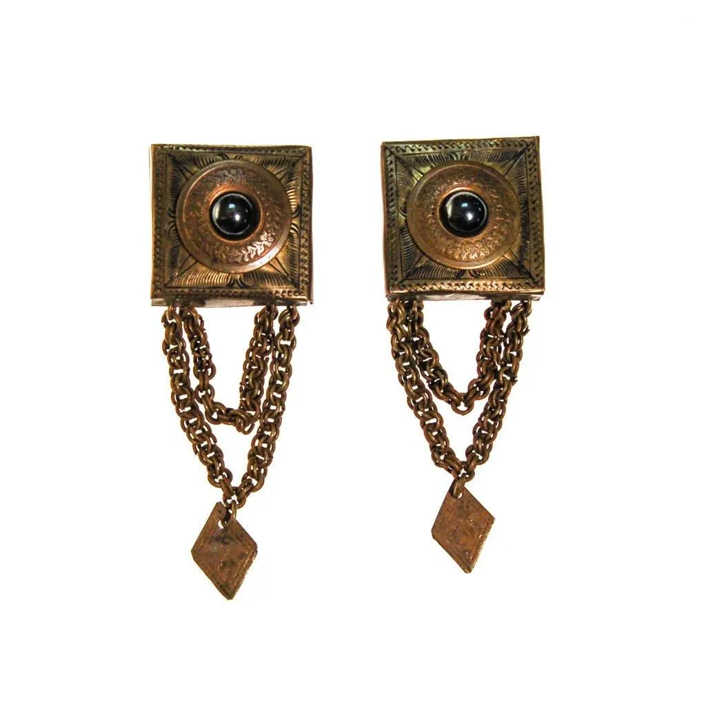 Huge Brass Stamped Statement Earrings