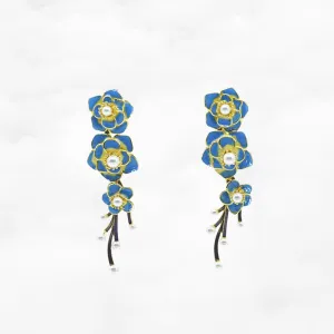 Imitation Kingfisher Enamel Floral Stud Earrings