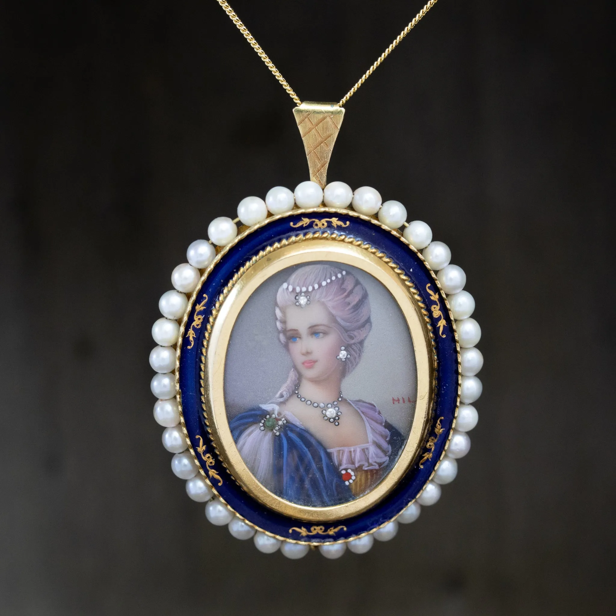 Italian Lady Portrait Pearl Brooch/Pendant By Corletto