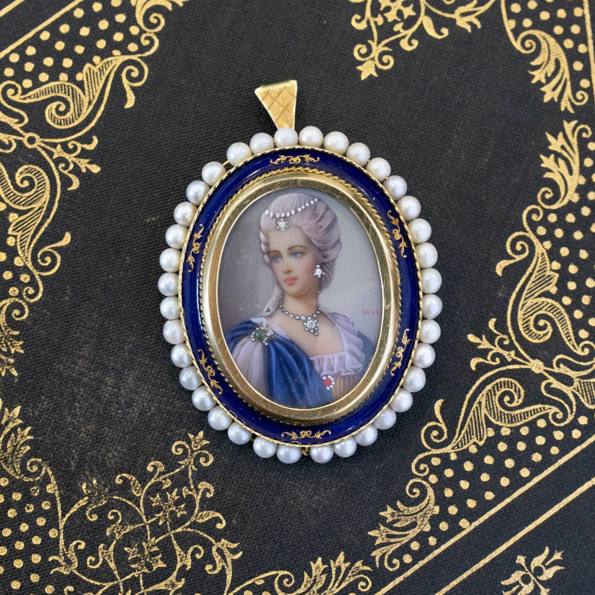 Italian Lady Portrait Pearl Brooch/Pendant By Corletto