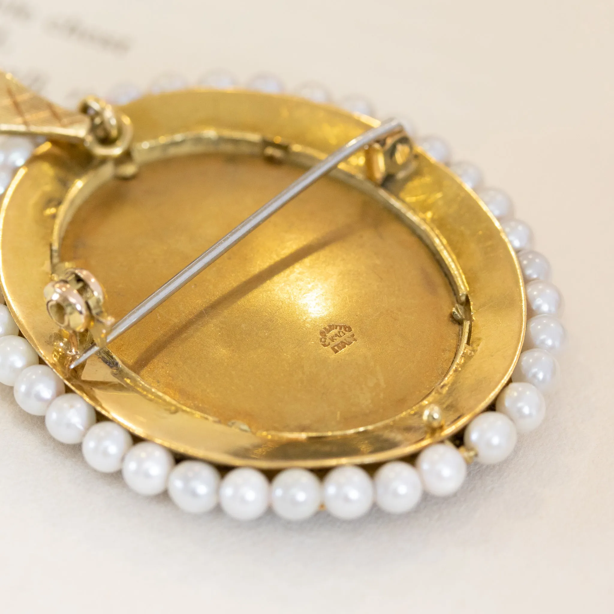 Italian Lady Portrait Pearl Brooch/Pendant By Corletto