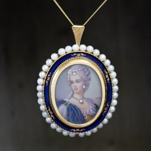 Italian Lady Portrait Pearl Brooch/Pendant By Corletto
