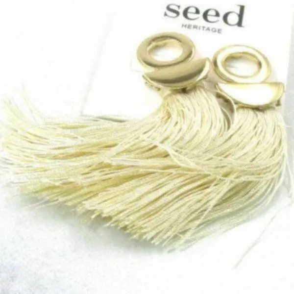Ivory Bohemian Boho Long Tassel Fringe Earrings by seed HERITAGE
