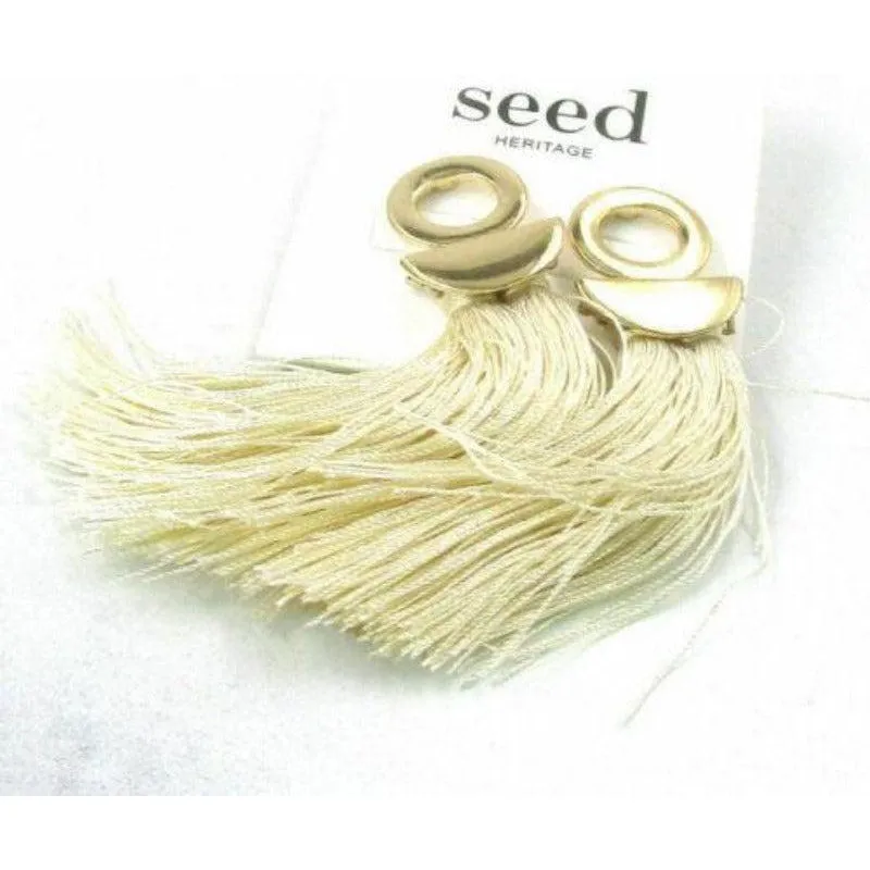 Ivory Bohemian Boho Long Tassel Fringe Earrings by seed HERITAGE