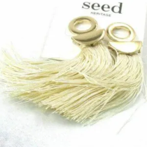 Ivory Bohemian Boho Long Tassel Fringe Earrings by seed HERITAGE