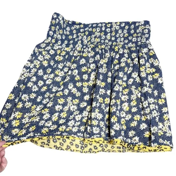 J. Jill Womens Floral Double Layer High Smock Waist A-line Fit/ Flare Mini Skirt