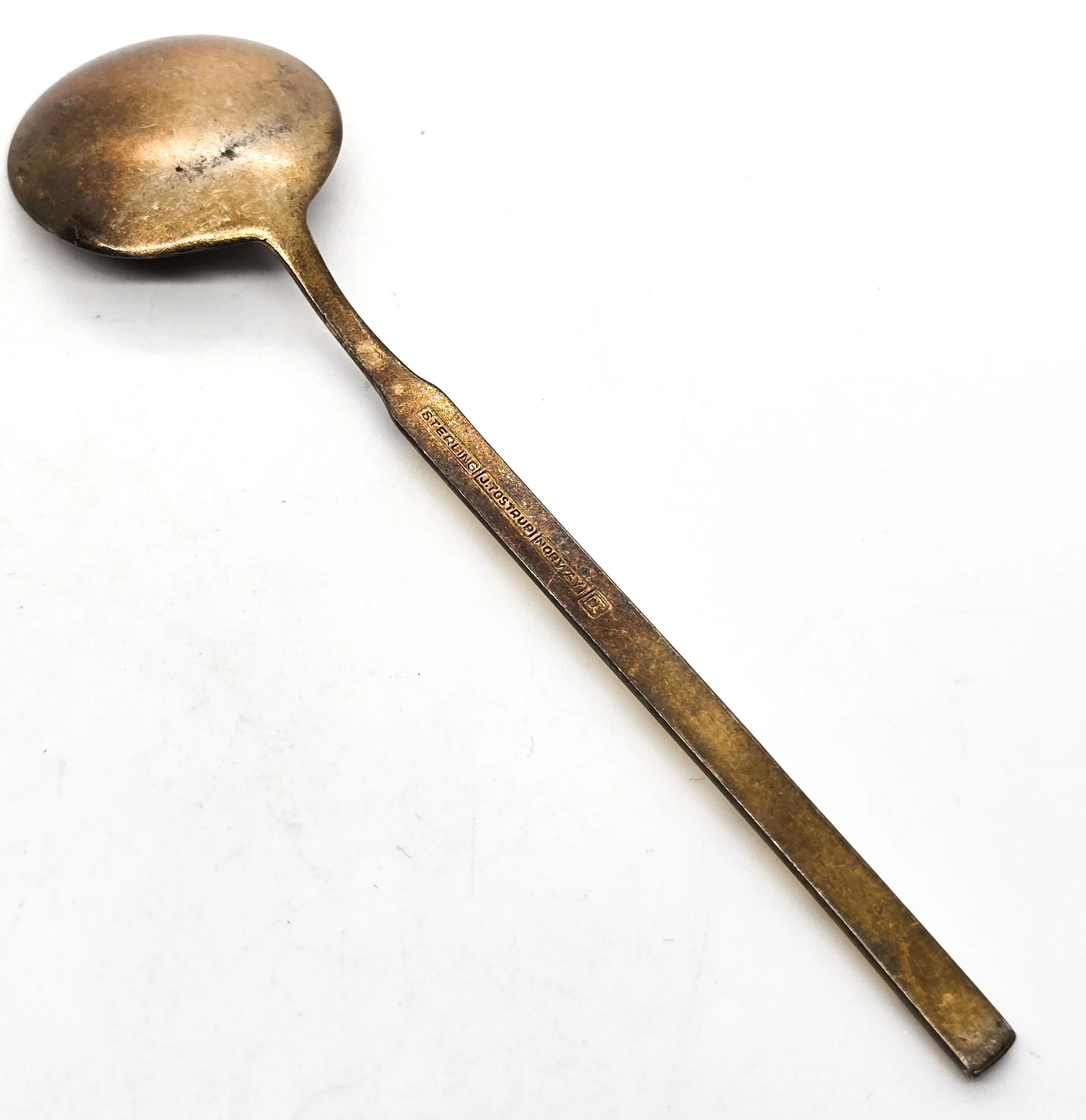 J Tostrup Sterling Silver Norway signed antique Guilloche Enamel Salt Spoon