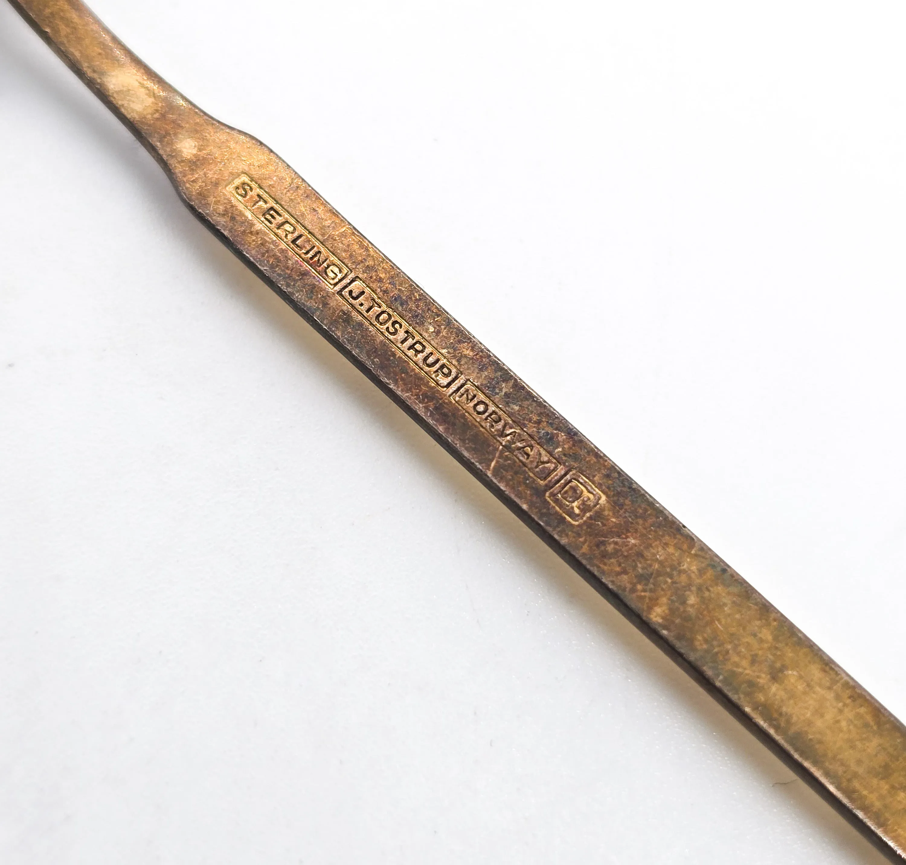 J Tostrup Sterling Silver Norway signed antique Guilloche Enamel Salt Spoon