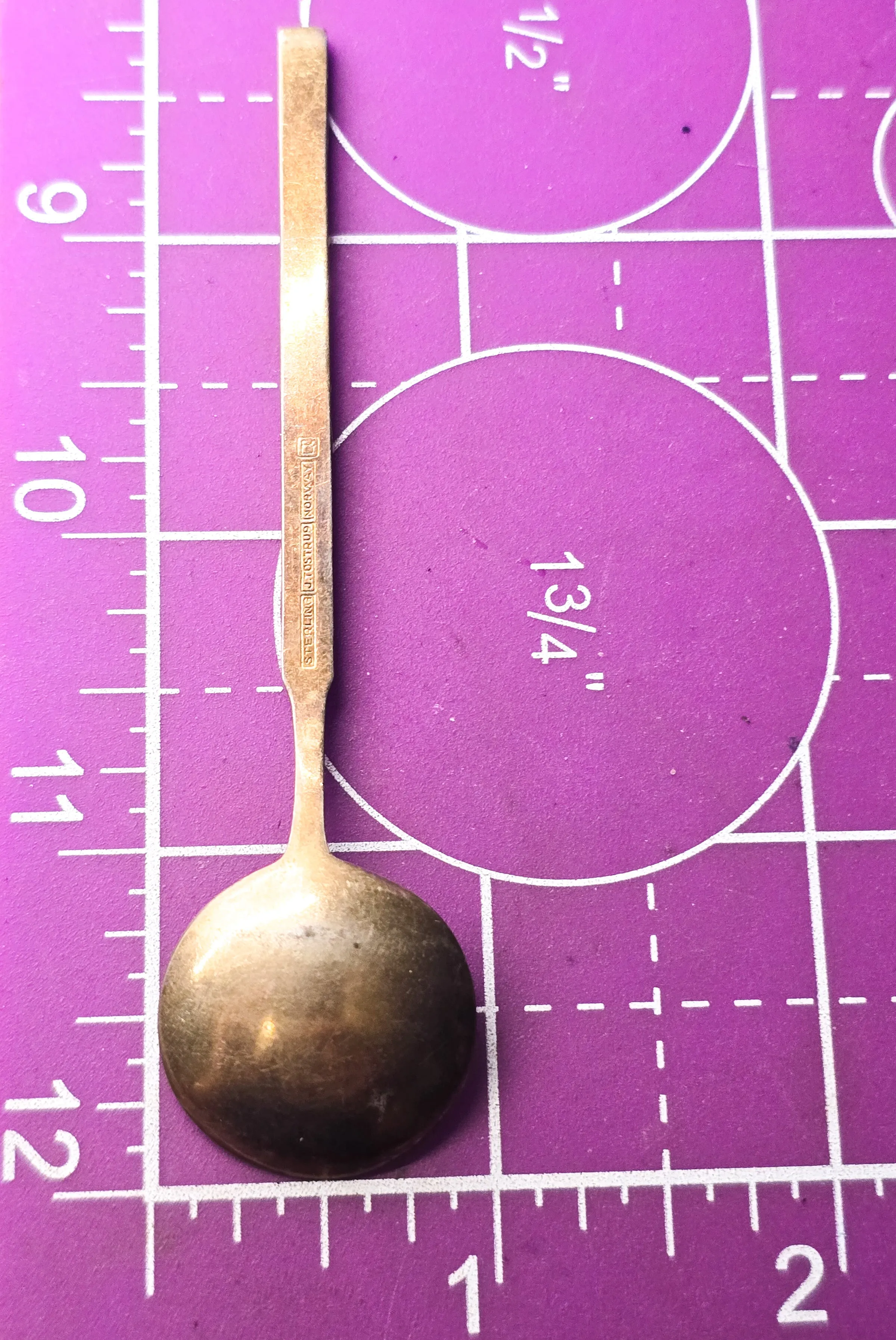 J Tostrup Sterling Silver Norway signed antique Guilloche Enamel Salt Spoon