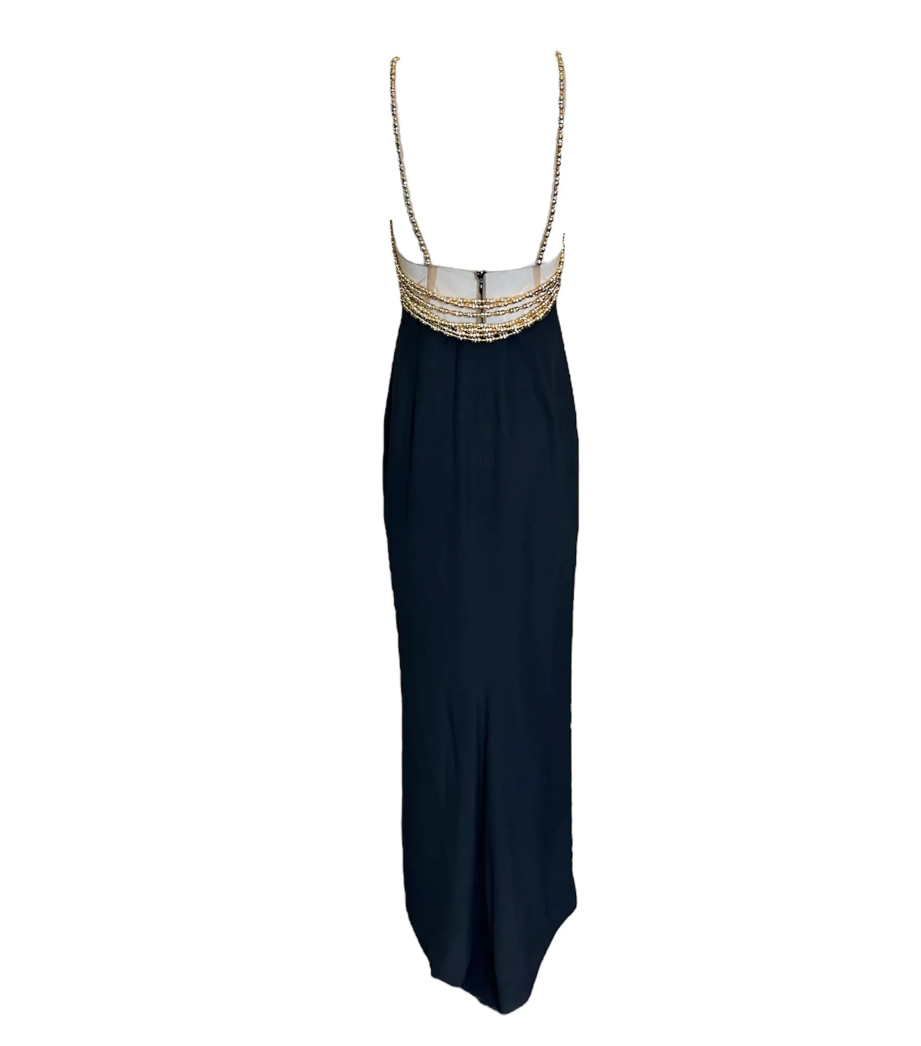 Jean-Louis Scherrer Couture Black Gown w/Sheer Cutouts and Beaded Straps