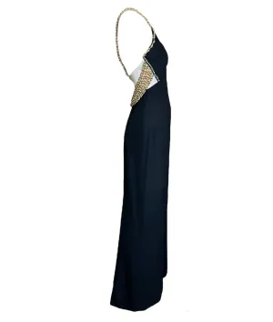 Jean-Louis Scherrer Couture Black Gown w/Sheer Cutouts and Beaded Straps
