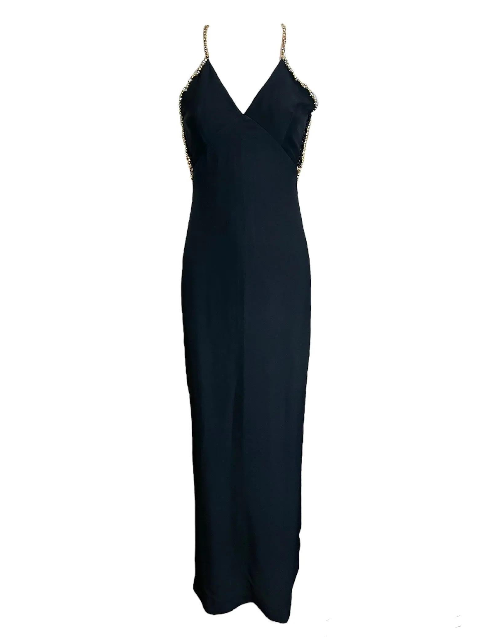 Jean-Louis Scherrer Couture Black Gown w/Sheer Cutouts and Beaded Straps