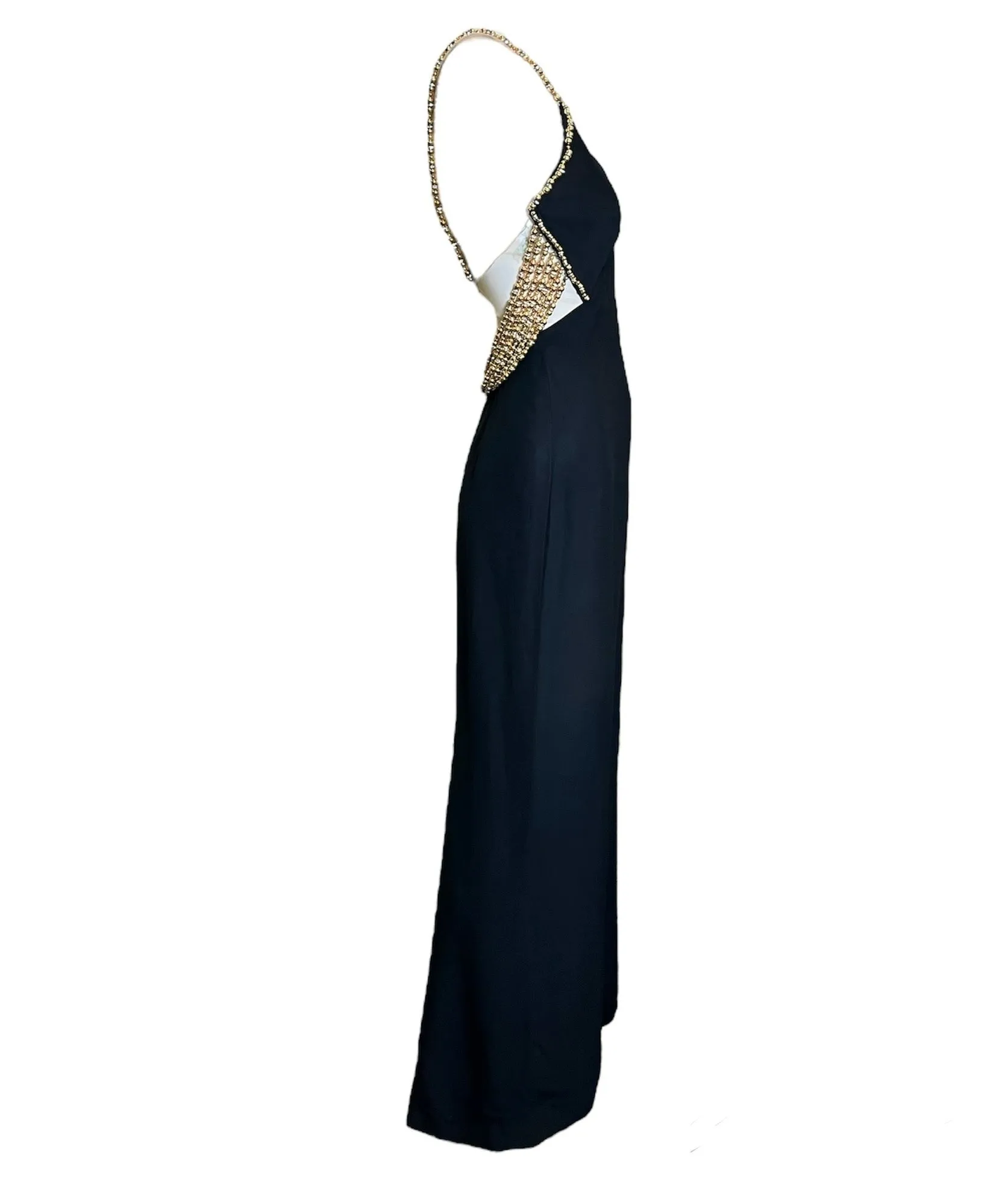 Jean-Louis Scherrer Couture Black Gown w/Sheer Cutouts and Beaded Straps