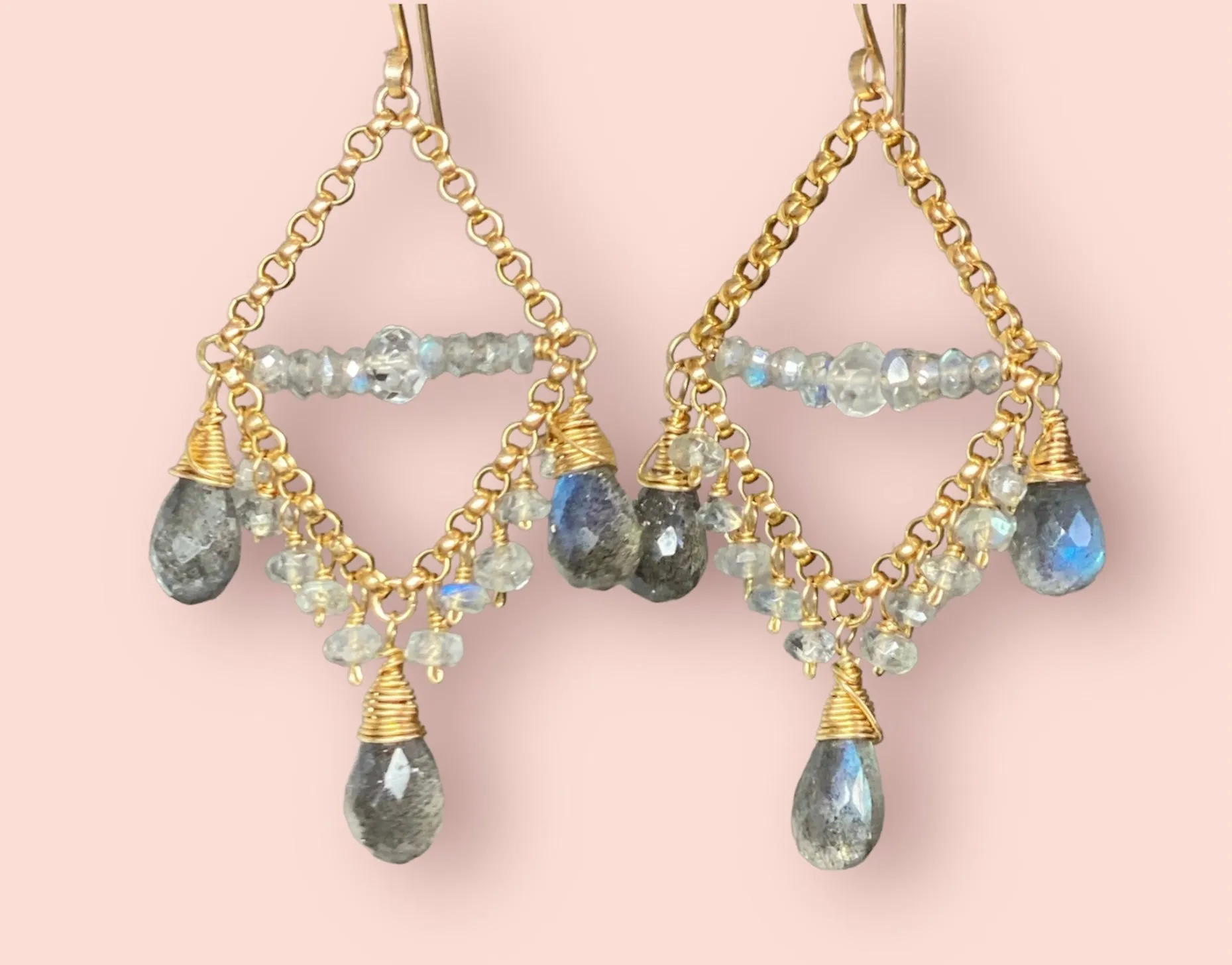 Labradorite Chandelier Earrings Gold Fill