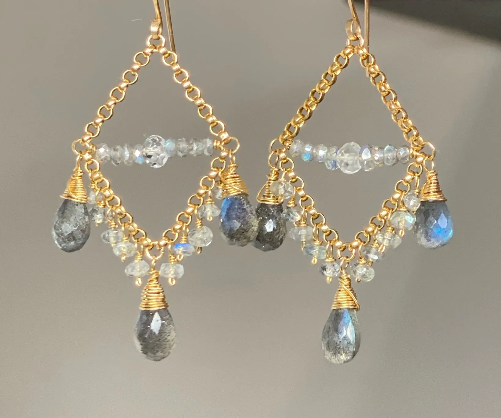 Labradorite Chandelier Earrings Gold Fill