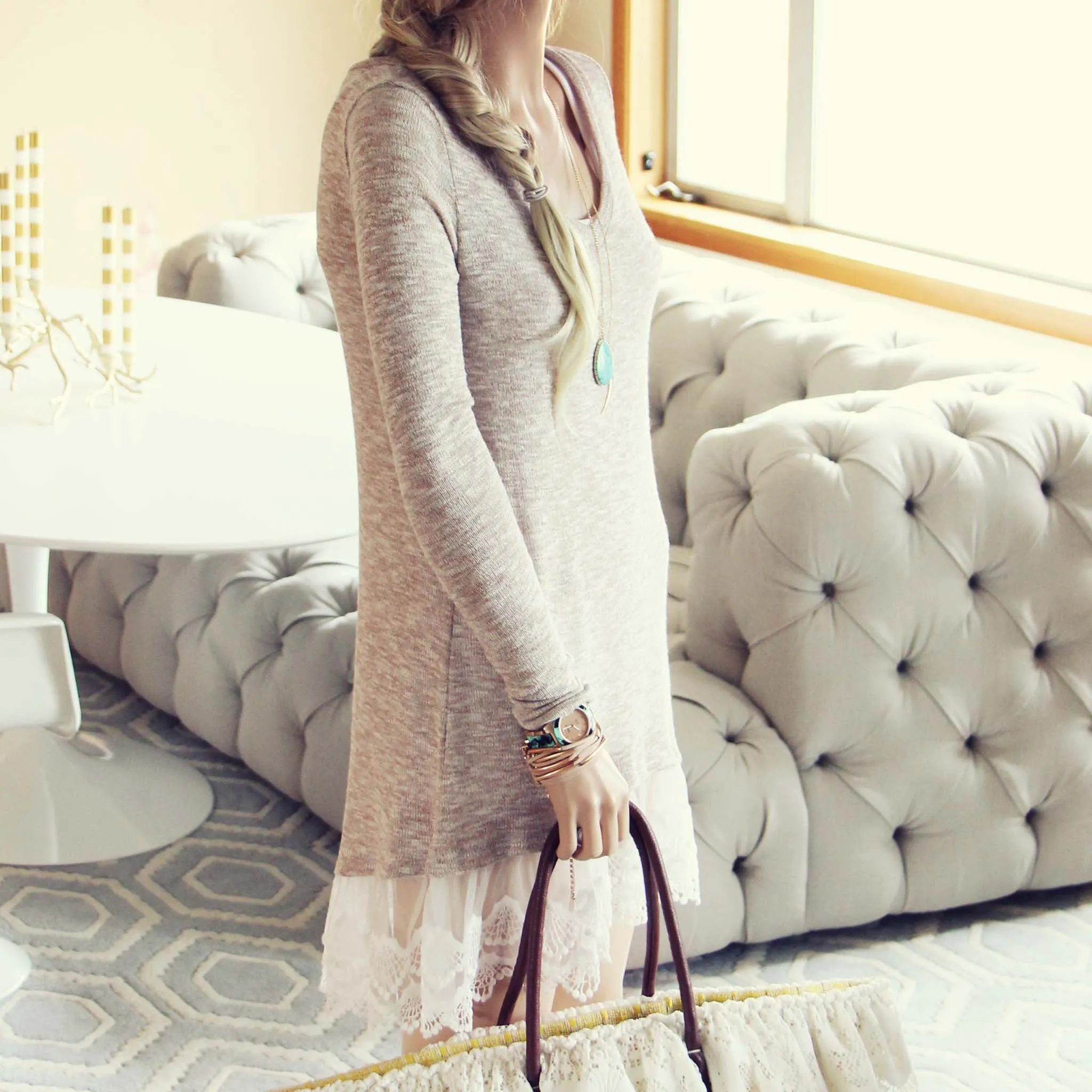 Lace Cactus Dress in Taupe
