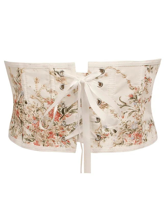 Lace Up Floral Embroidered Corset Belt Wide Waistband