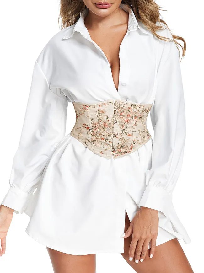 Lace Up Floral Embroidered Corset Belt Wide Waistband