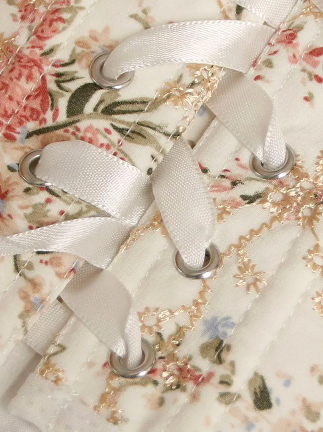 Lace Up Floral Embroidered Corset Belt Wide Waistband