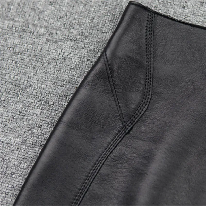 Lady Leather Sheepskin Skirt Solid Simple Front Rear Asymmetric Design Hip Wrap Short Dress 2022 Autumn Winter New TF4795