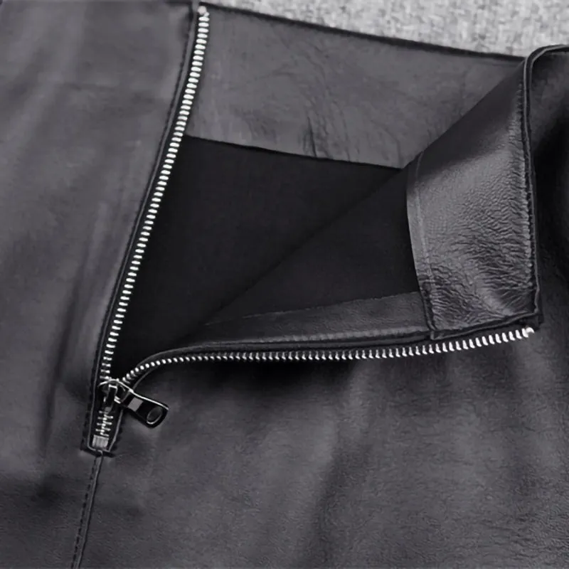Lady Leather Sheepskin Skirt Solid Simple Front Rear Asymmetric Design Hip Wrap Short Dress 2022 Autumn Winter New TF4795