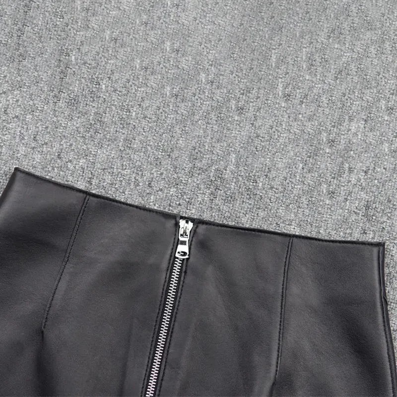 Lady Leather Sheepskin Skirt Solid Simple Front Rear Asymmetric Design Hip Wrap Short Dress 2022 Autumn Winter New TF4795
