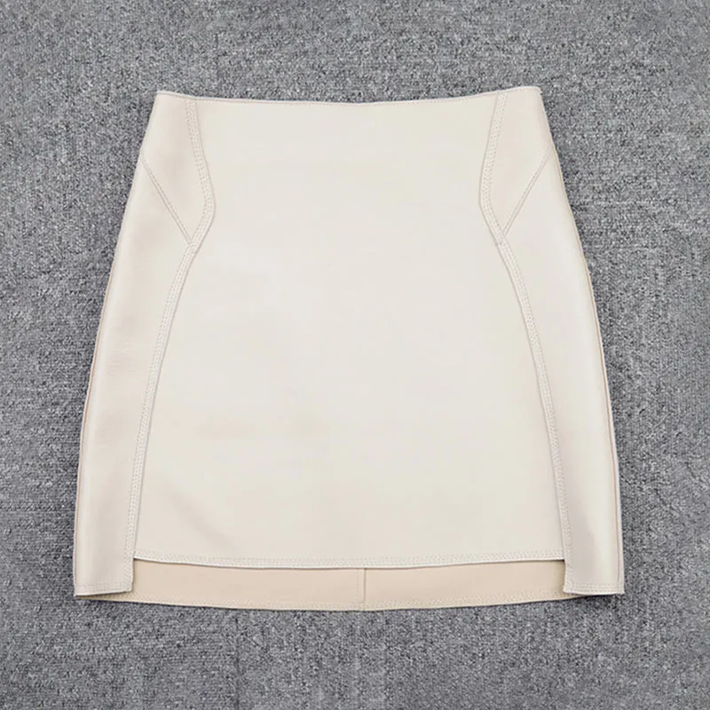 Lady Leather Sheepskin Skirt Solid Simple Front Rear Asymmetric Design Hip Wrap Short Dress 2022 Autumn Winter New TF4795