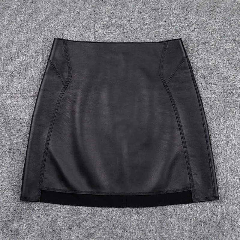 Lady Leather Sheepskin Skirt Solid Simple Front Rear Asymmetric Design Hip Wrap Short Dress 2022 Autumn Winter New TF4795