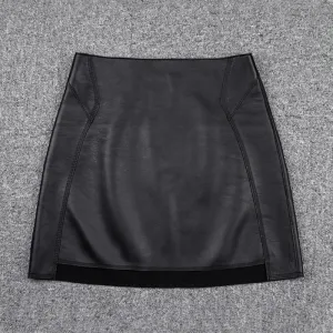 Lady Leather Sheepskin Skirt Solid Simple Front Rear Asymmetric Design Hip Wrap Short Dress 2022 Autumn Winter New TF4795